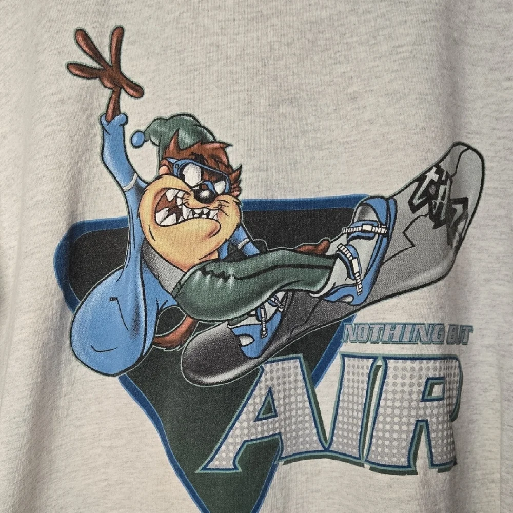 Vtg 90s Looney Tunes Mens XL Tazmanian Devil Snowboard Air‎ Long Sleeve T-S